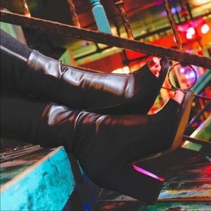 NIB Black Peep Toe Sock Ankle Bootie